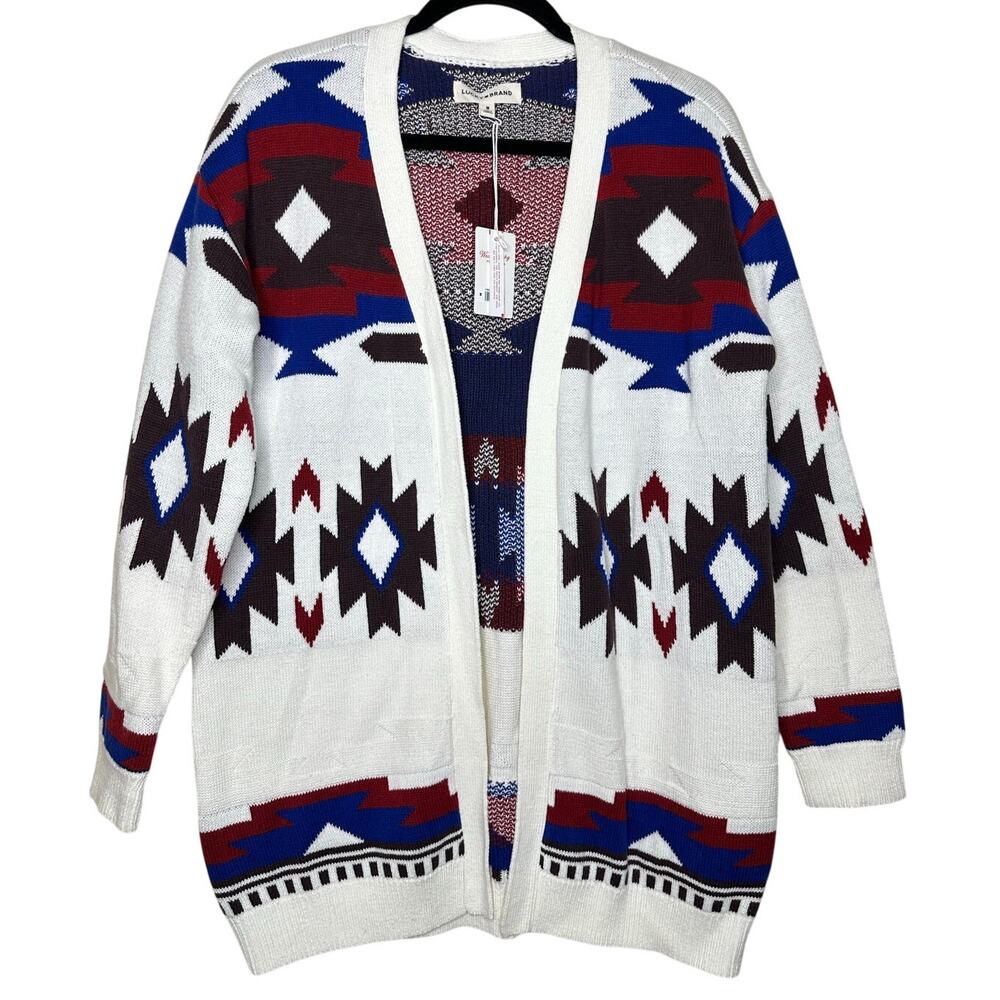 Lucky Brand Aztec Open Draped Long Knit Sweater Cardigan Southwestern Sz XL NWT